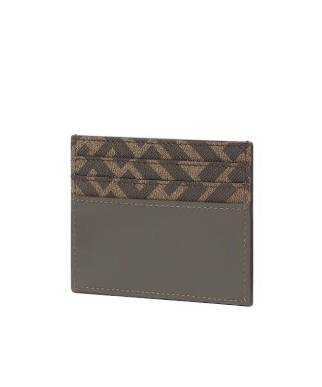 FENDI Brown Card-holder With Squared Ff Motif In Leather And Ff Canvas Man In Ebony Product Image