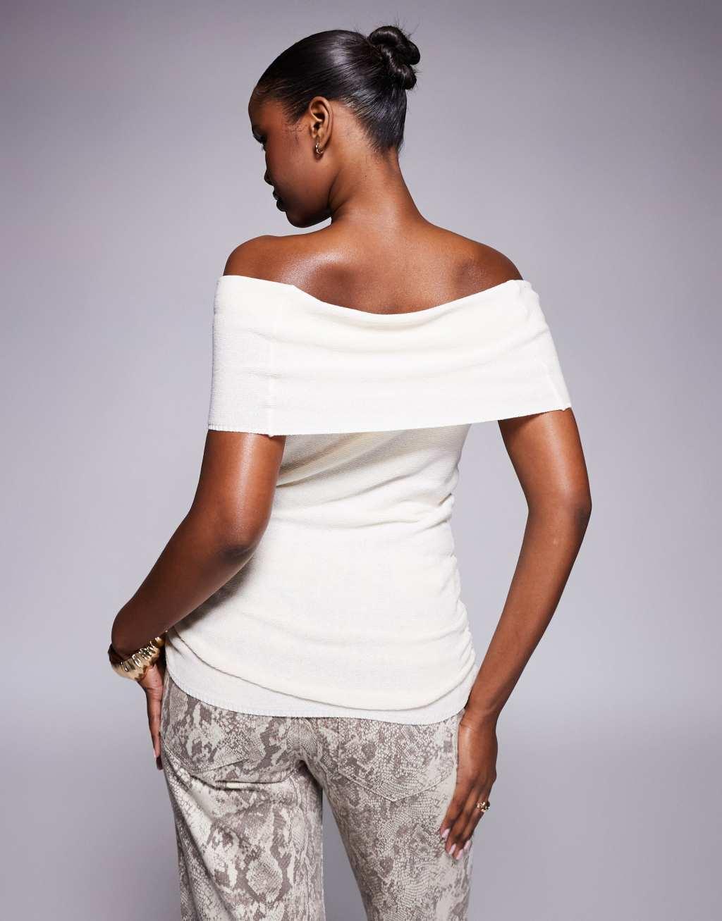 ASOS DESIGN knit bardot top in ecru Product Image