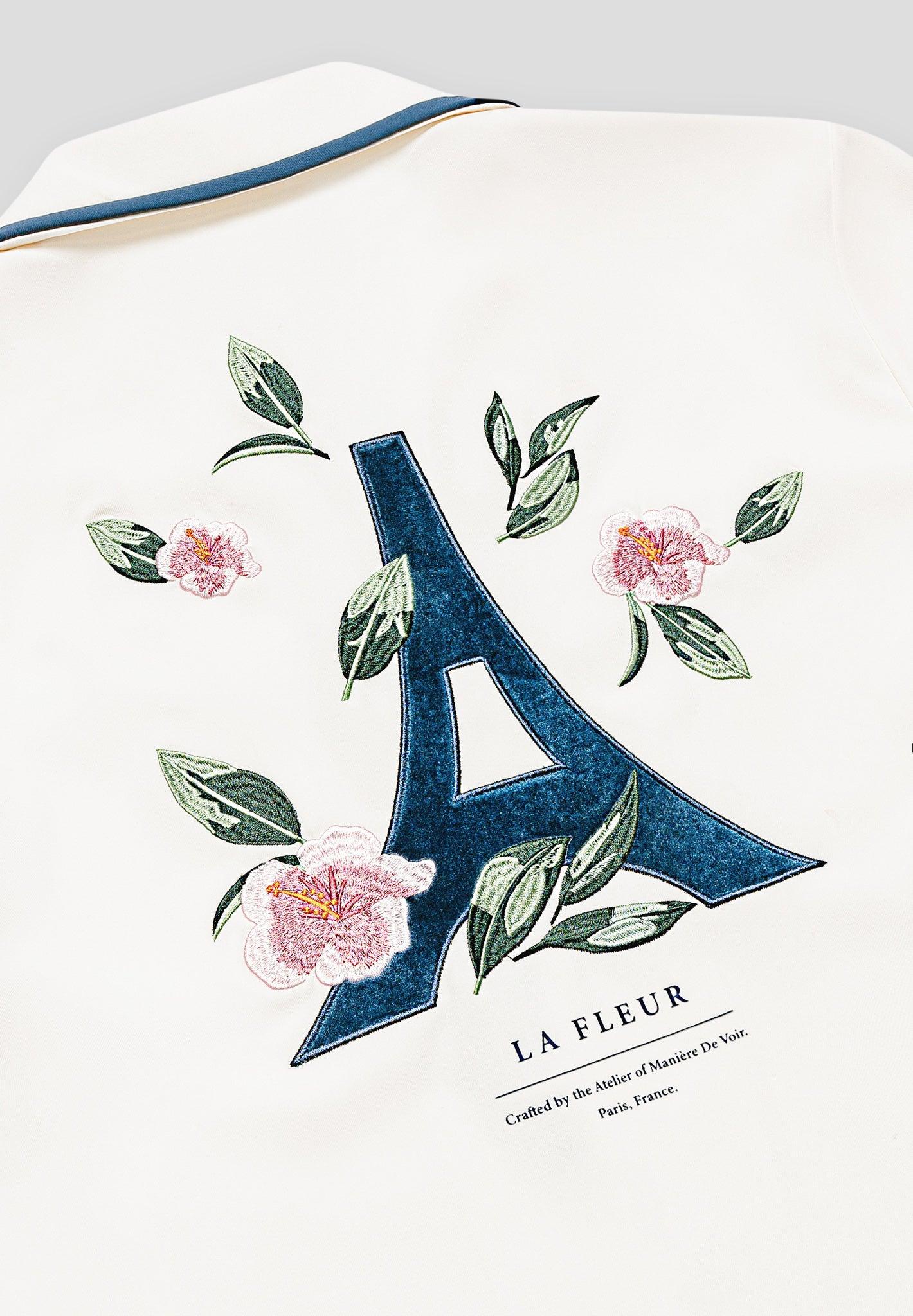 Owen - Velvet Eiffel Bowling Shirt - Cream/Blue Male Product Image