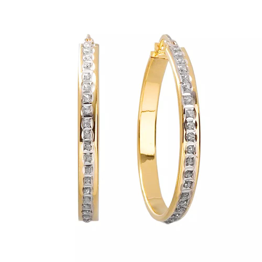 Diamond Mystique 18k Gold Over Silver Hoop Earrings, Women's, Yellow Product Image