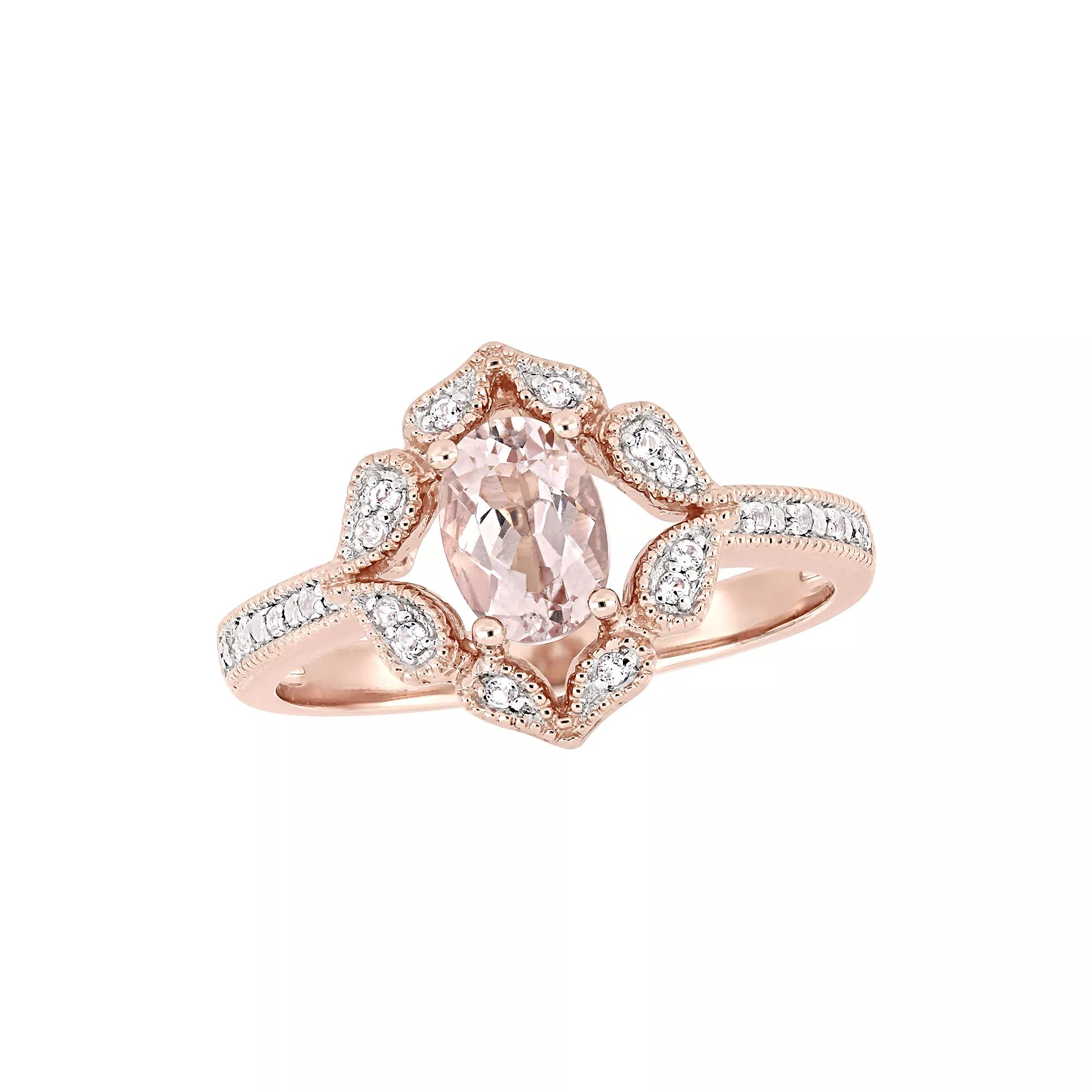 Stella Grace 14k Rose Gold Morganite & White Topaz Floral Ring, Women's, Size: 9, 14k Pink Product Image