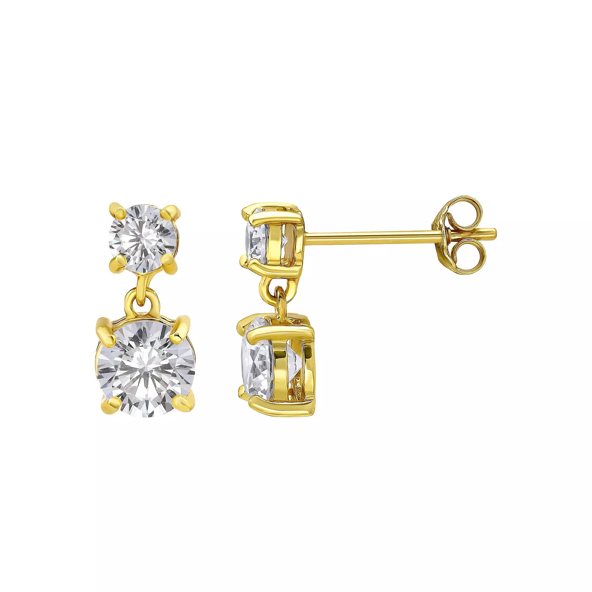 Aleure Precioso Sterling Silver Cubic Zirconia Round Graduated Double Drop Earrings, Women's, Gold Tone Product Image