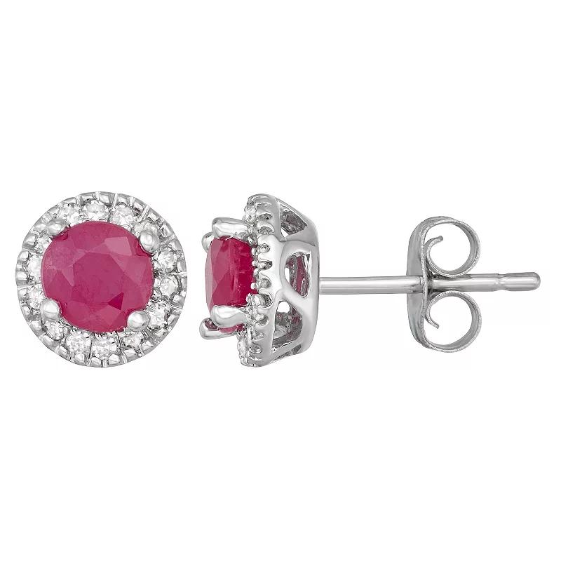The Regal Collection 14k Gold Ruby & 1/8 Carat T.W. IGL Certified Diamond Tiered Halo Stud Earrings, Women's, Pink Product Image