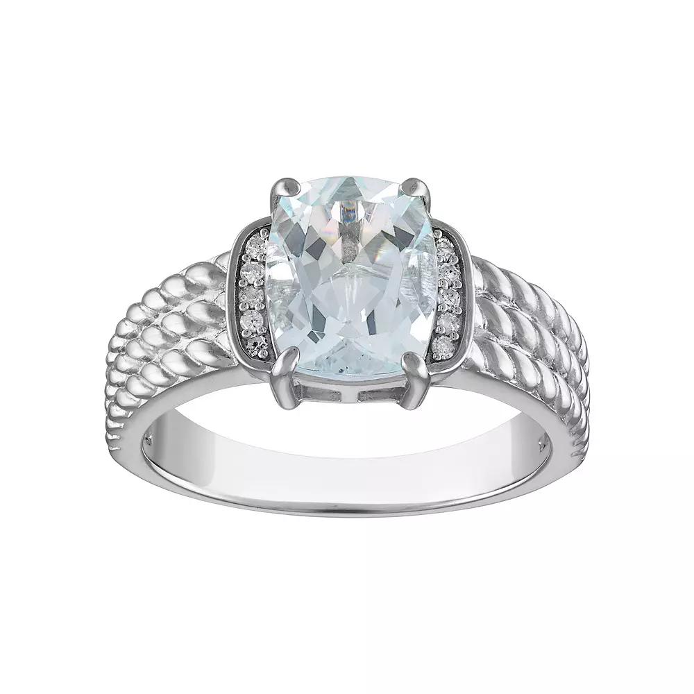 Tiara Sterling Silver Aquamarine & Diamond Accent Ring, Womens Product Image