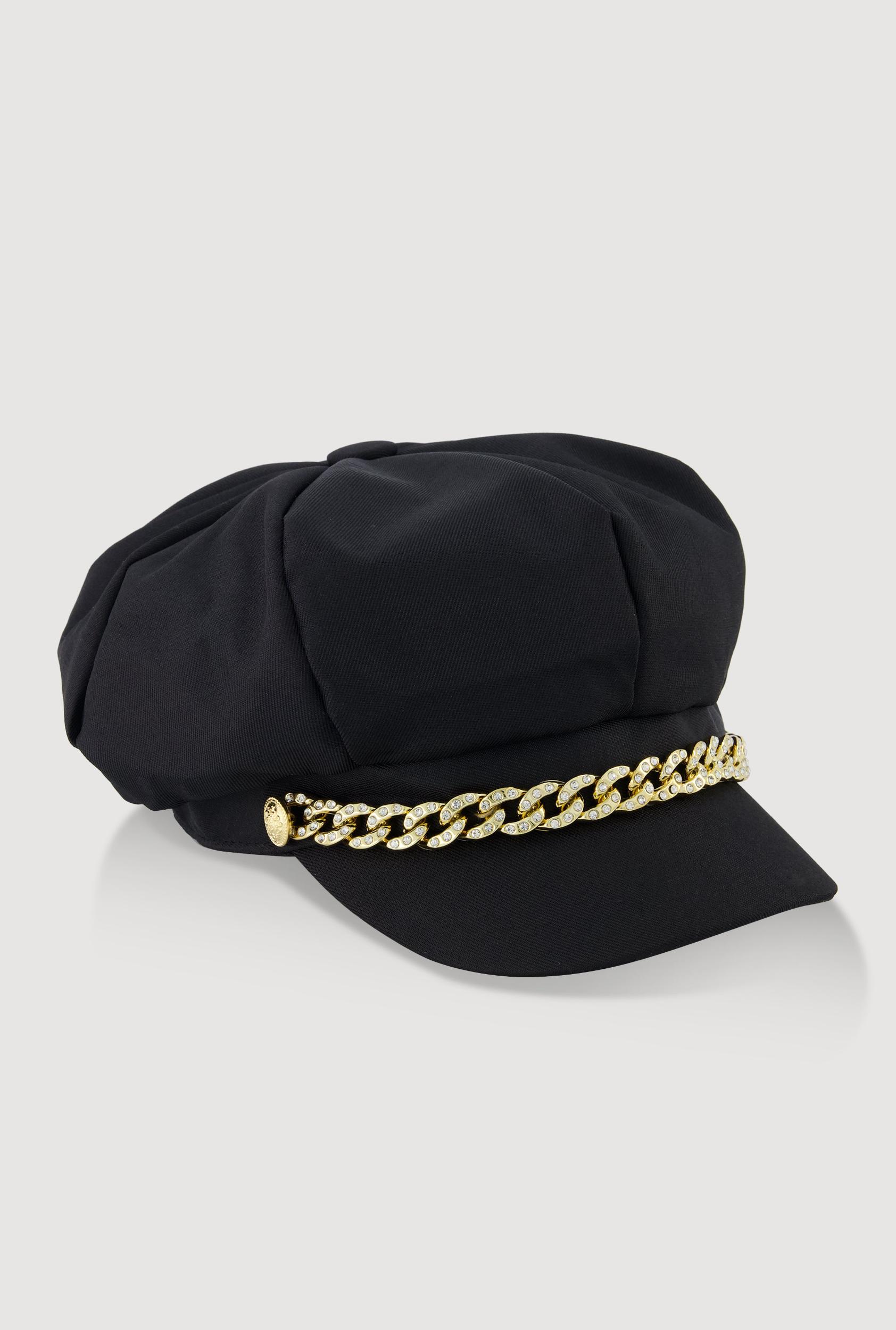 Rhinestone Curb Chain Detail Cabbie Hat Female Product Image