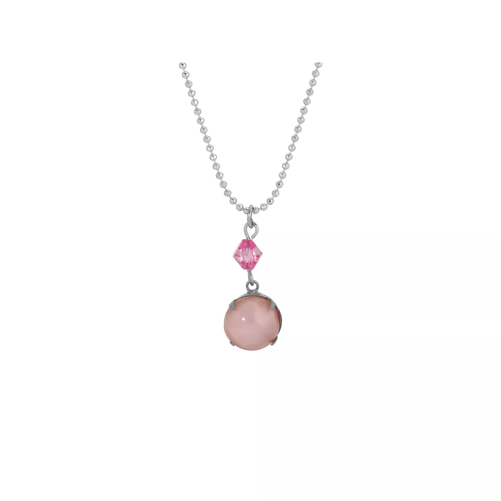 1928 Silver Tone Pink Moonstone Pendant Necklace, Womens Product Image