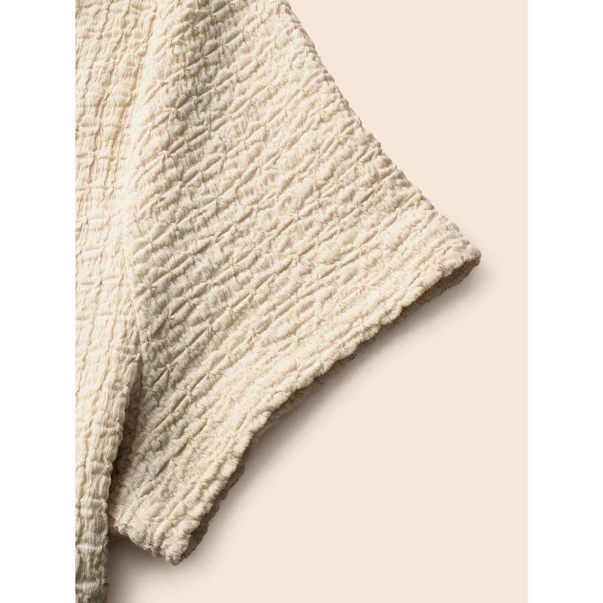 Plus Size U Neck Textured Split Hem Dress Apricot Women Resort Texture U-neck Short sleeve Curvy BloomChic 18-20/2X Product Image