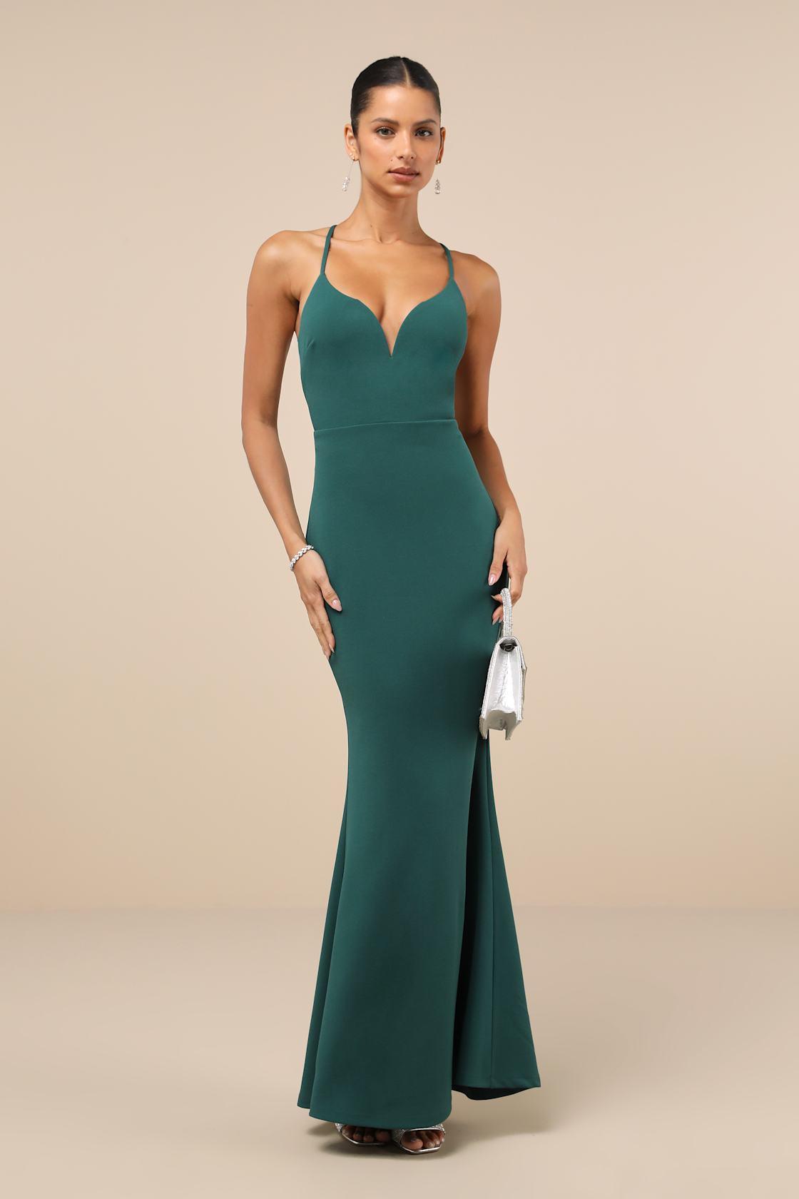 Incredible Allure Forest Green Backless Mermaid Maxi Dress Product Image
