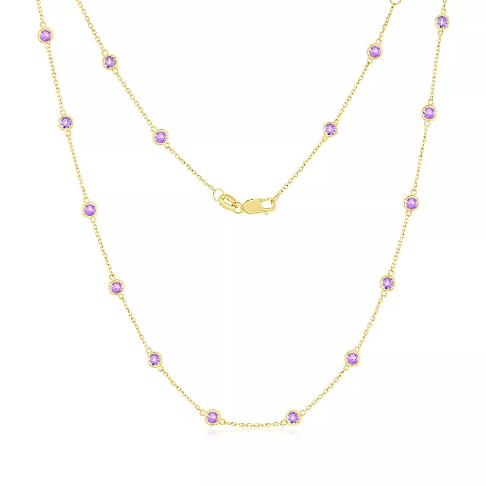 Divine Gold 14k Gold Amethyst Station Necklace, Women's, Size: 16-18" ADJ Product Image