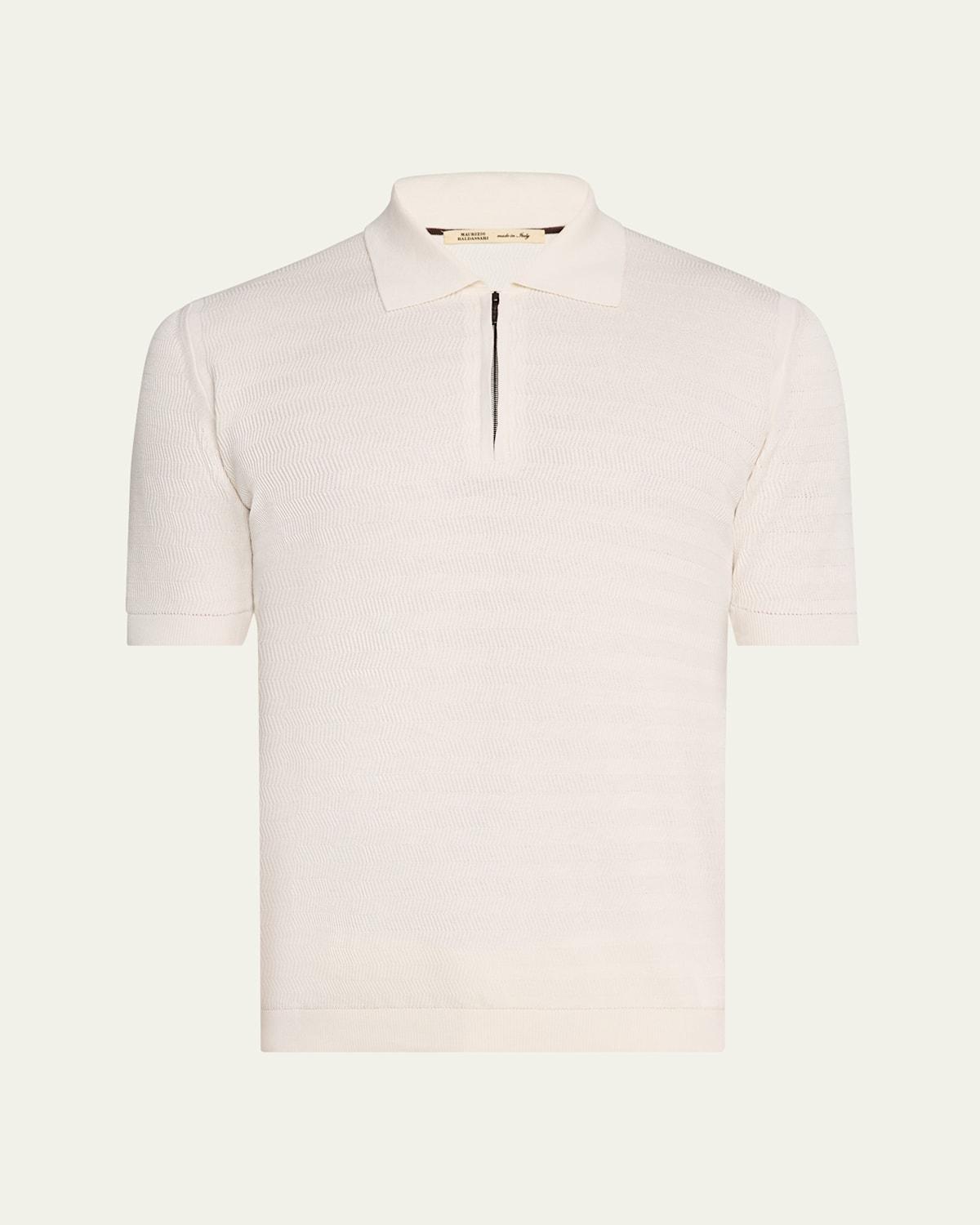 Mens Silk and Cotton Quarter-Zip Polo Shirt Product Image