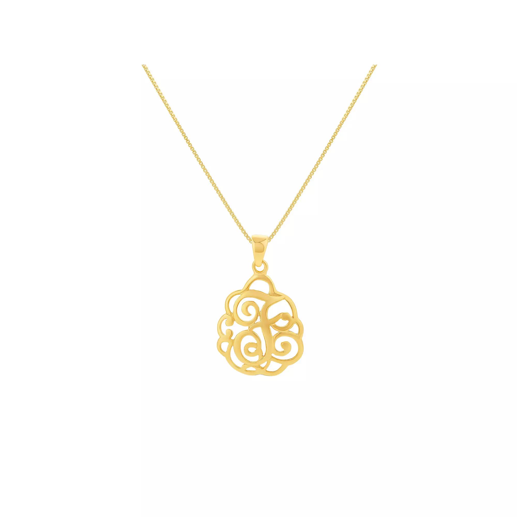 PRIMROSE Sterling Silver Monogram Initial Pendant Necklace, Women's, Size: 18", Gold Tone T Product Image