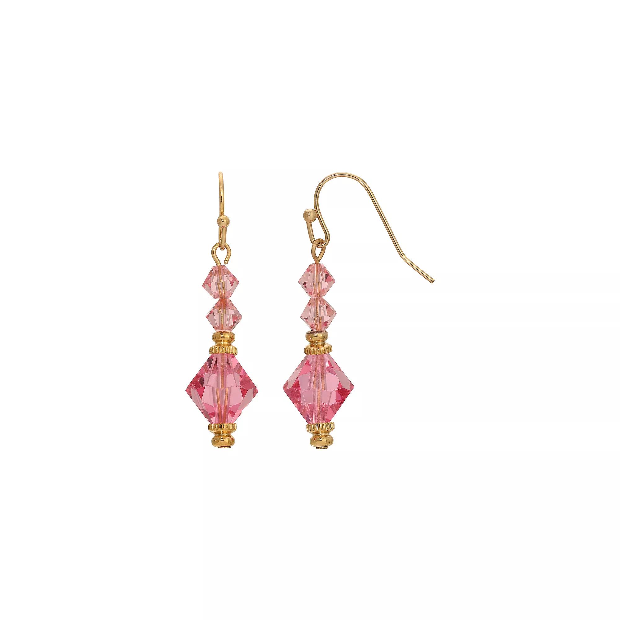 1928 Gold Tone Pink Crystal Wire Earrings, Womens Product Image