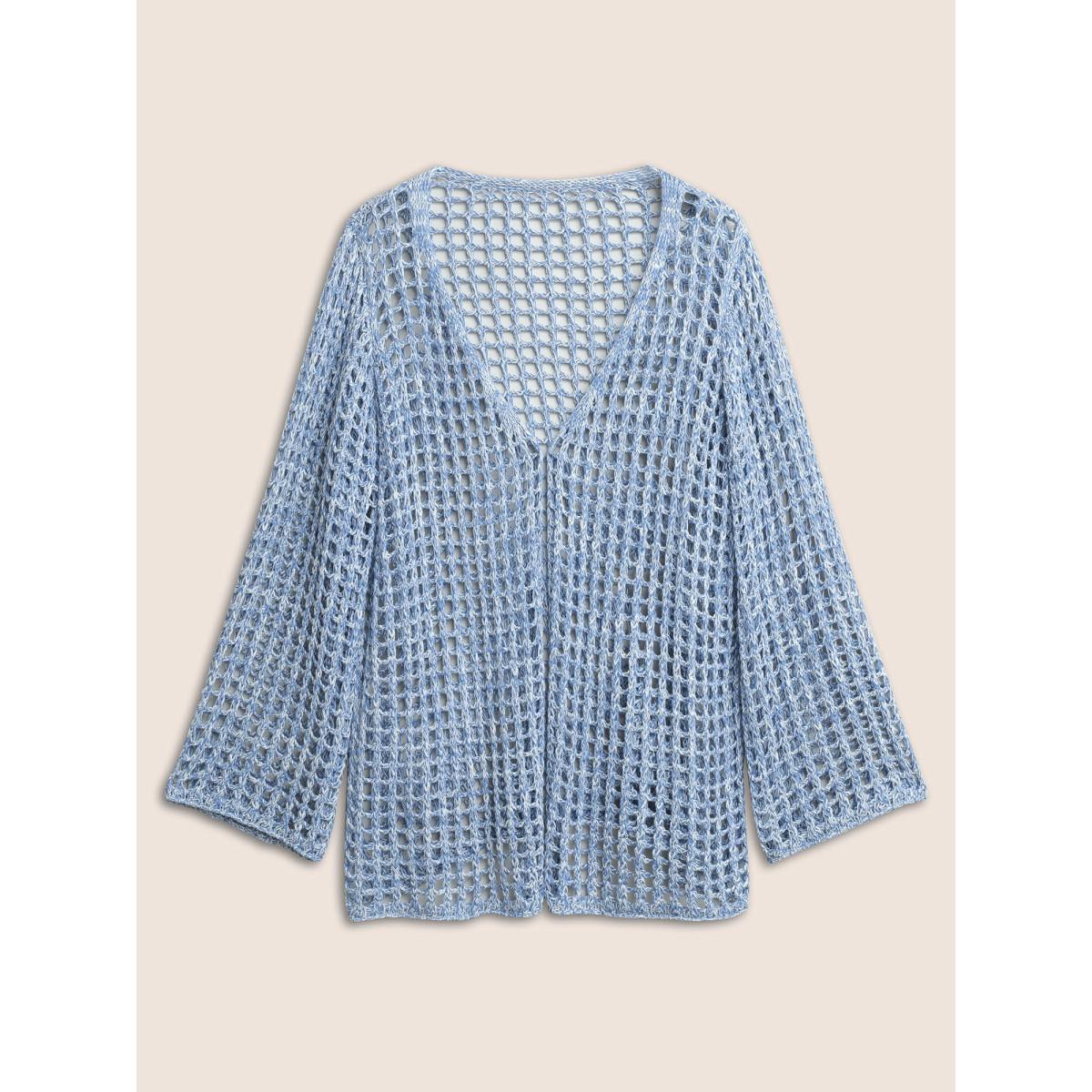 Plus Size Ombre Heather Hollow Out Bell Sleeve Swim Cover Up Women's Swimwear Stone Beach Cut-Out Curve Swim Cover Ups BloomChic 28/5X Product Image