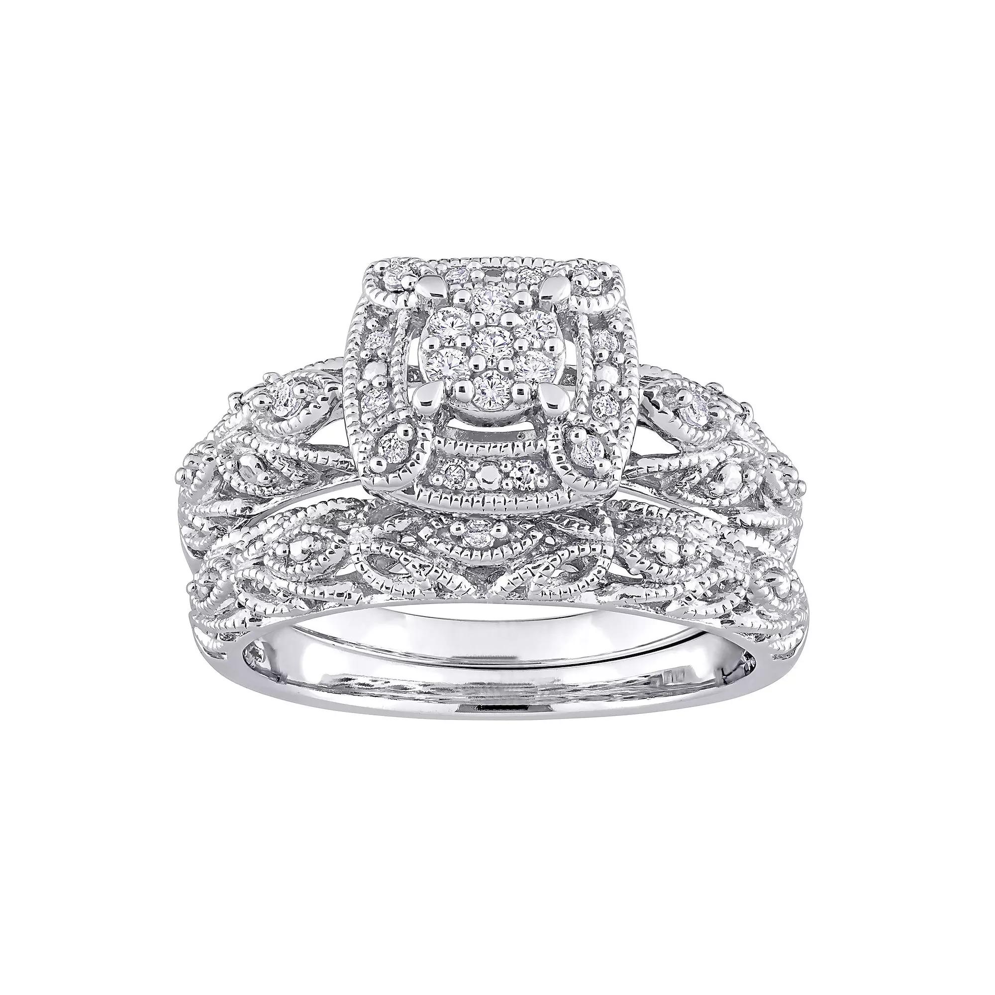 Stella Grace Sterling Silver 1/5 Carat T.W. Diamond Vintage Engagement Ring Set, Women's, Size: 7 Product Image