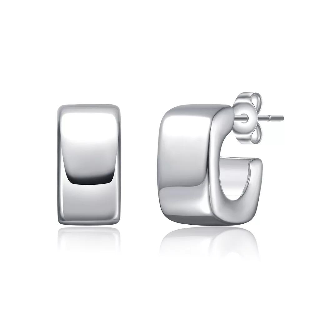 Modern Chic Flattened Tubular Geometric C-Hoop Earrings, Womens, Silver Tone Product Image