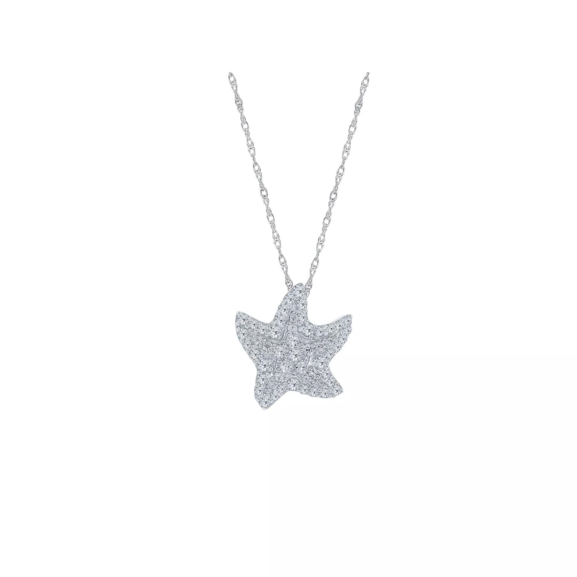 Sterling Silver 1/4 Carat T.W. Diamond Starfish Pendant Necklace, Women's, Size: 18" Product Image