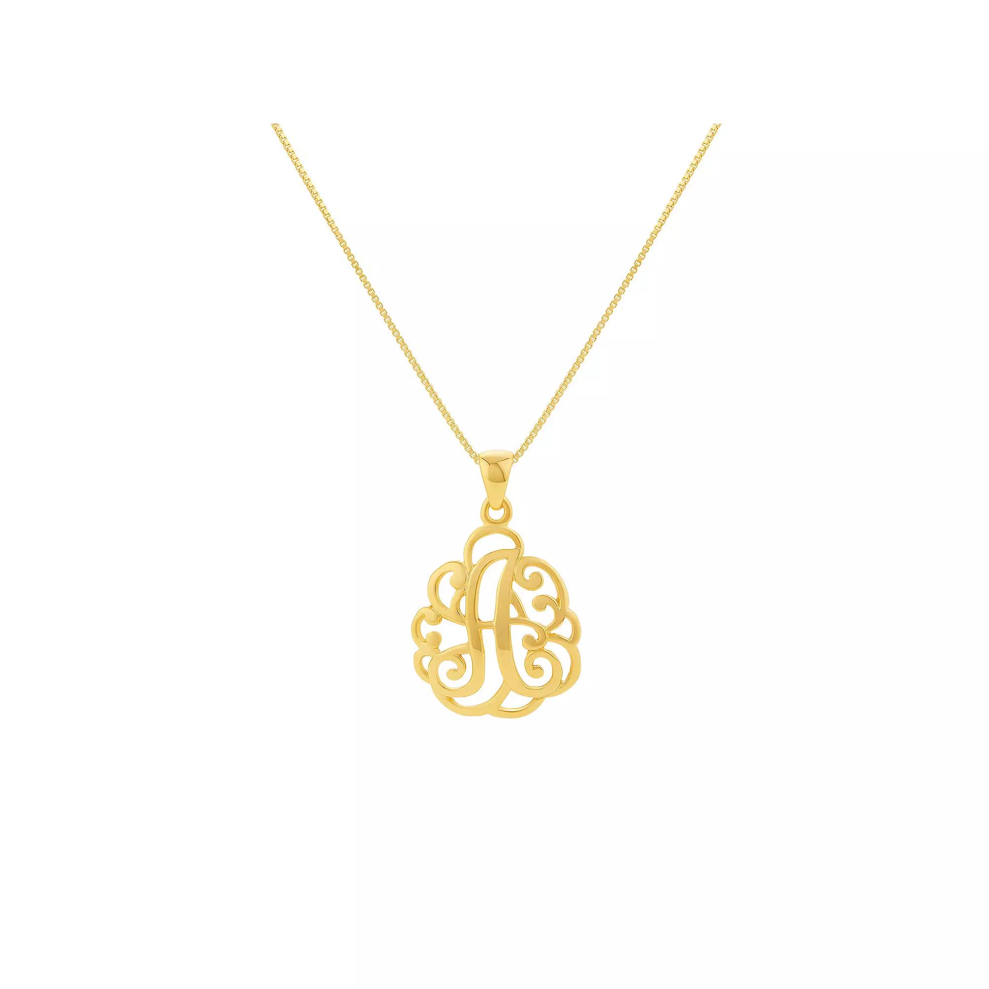 PRIMROSE Sterling Silver Monogram Initial Pendant Necklace, Women's, Size: 18", Gold Tone T Product Image