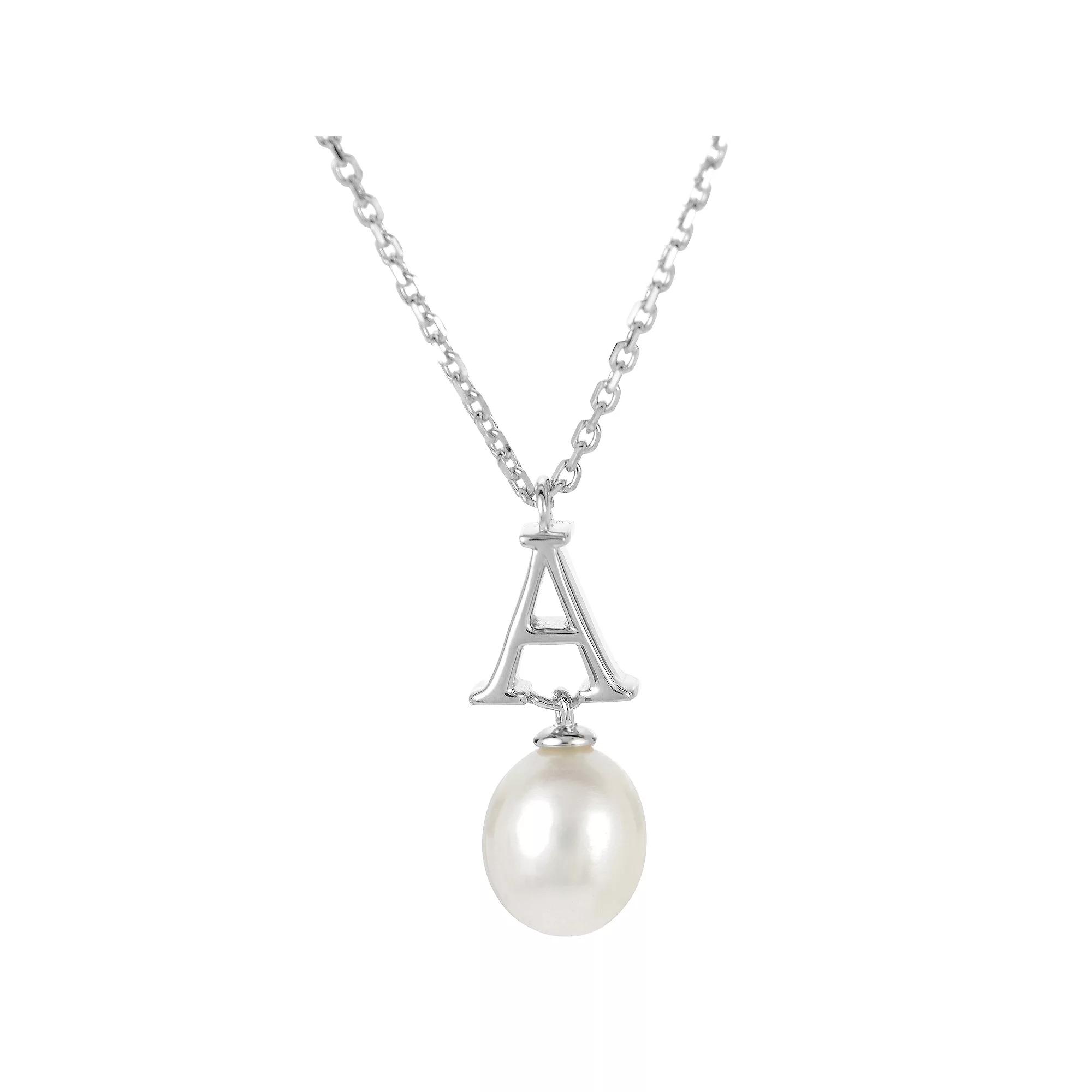PearLustre by Imperial Sterling Silver Freshwater Cultured Pearl Initial Pendant Necklace, Women's,  Product Image