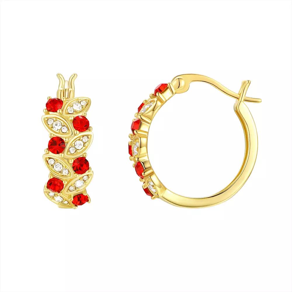 Chrystina Gold Tone Red & White Crystal Vine Hoop Earrings, Women's Product Image