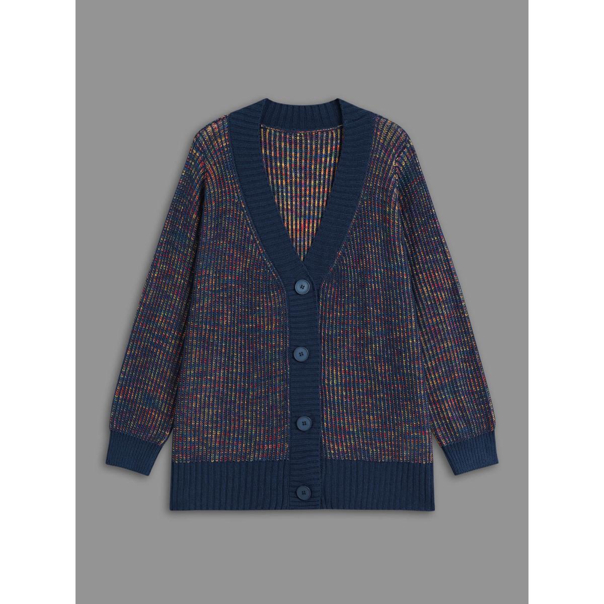 Plus Size Heather Textured Button Up Cardigan DarkBlue Women Casual Loose Long Sleeve Everyday Cardigans BloomChic 10/M Product Image