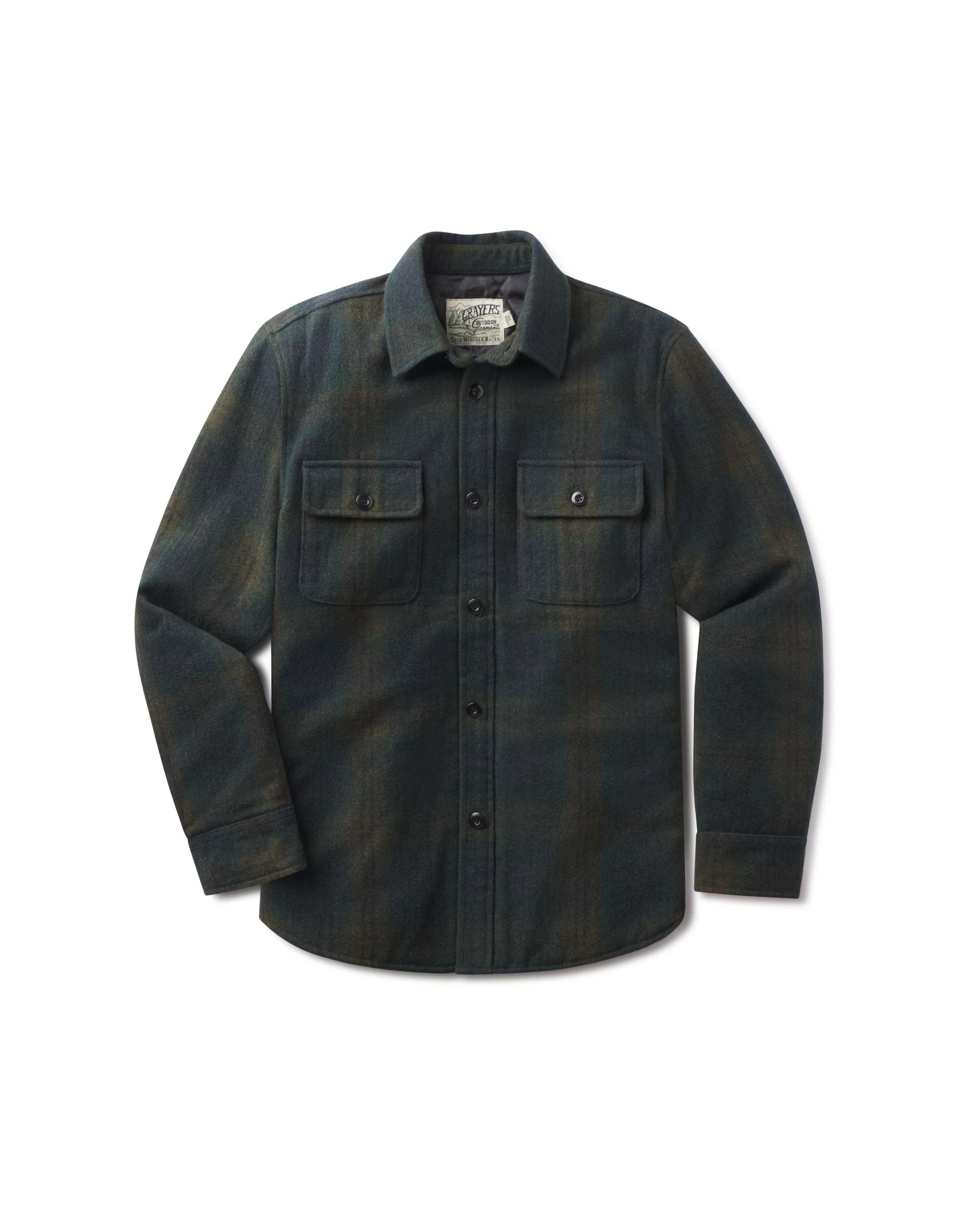 Retro Wool Padded Shirt Jacket - Olive Plaid Product Image