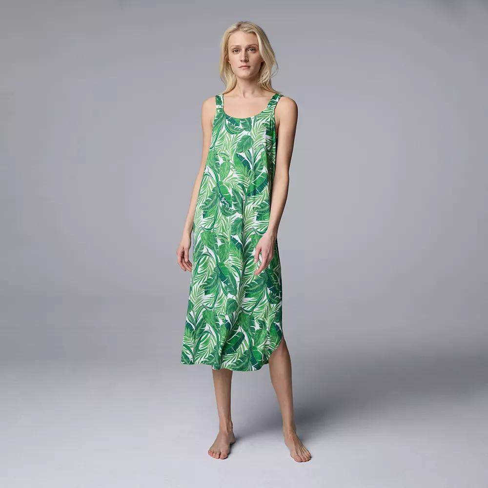 Women's Simply Vera Vera Wang Cozy Maxi Sleep Chemise, Size: XS, Green Palm Product Image