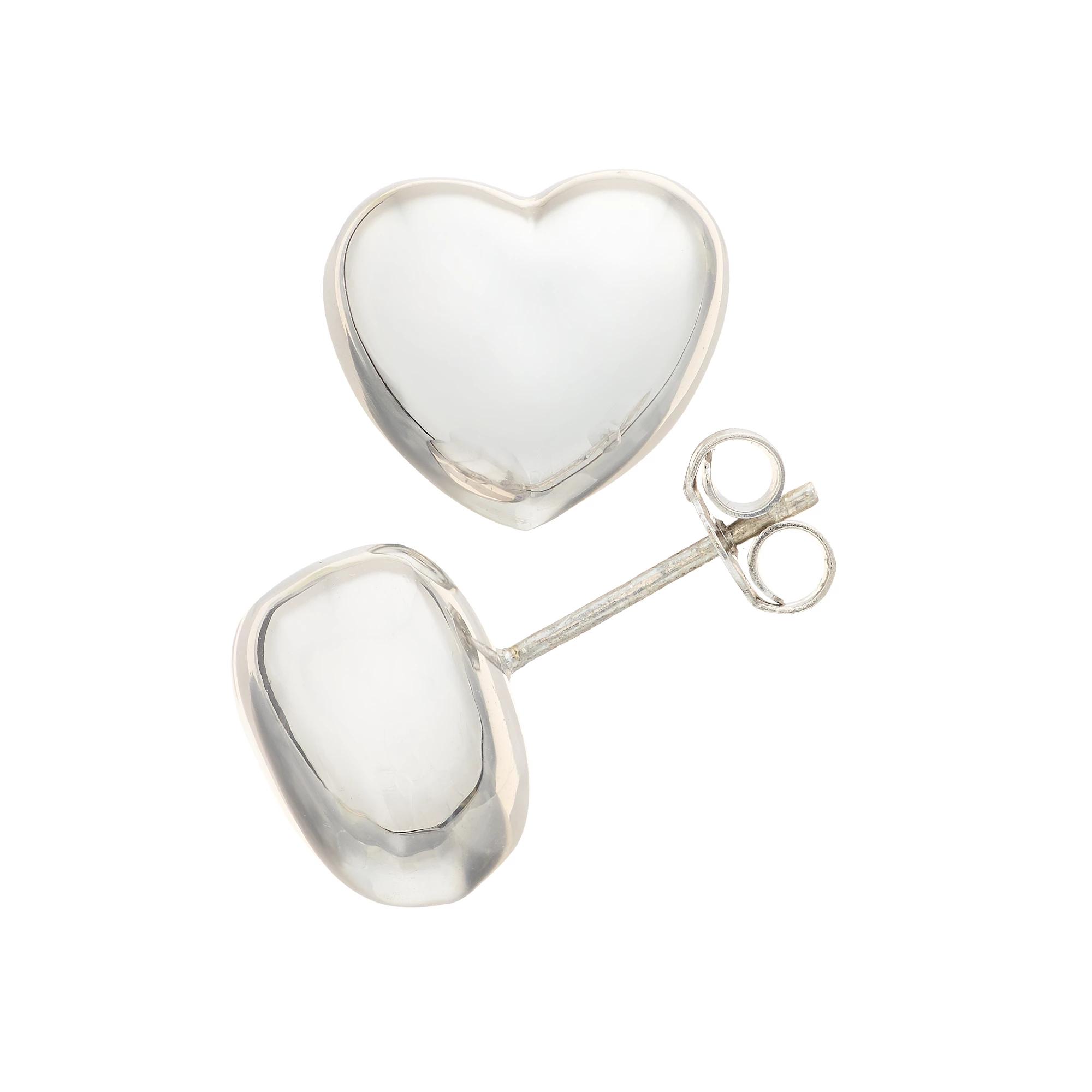 Sterling Silver Puff Heart Stud Earrings, Women's Product Image
