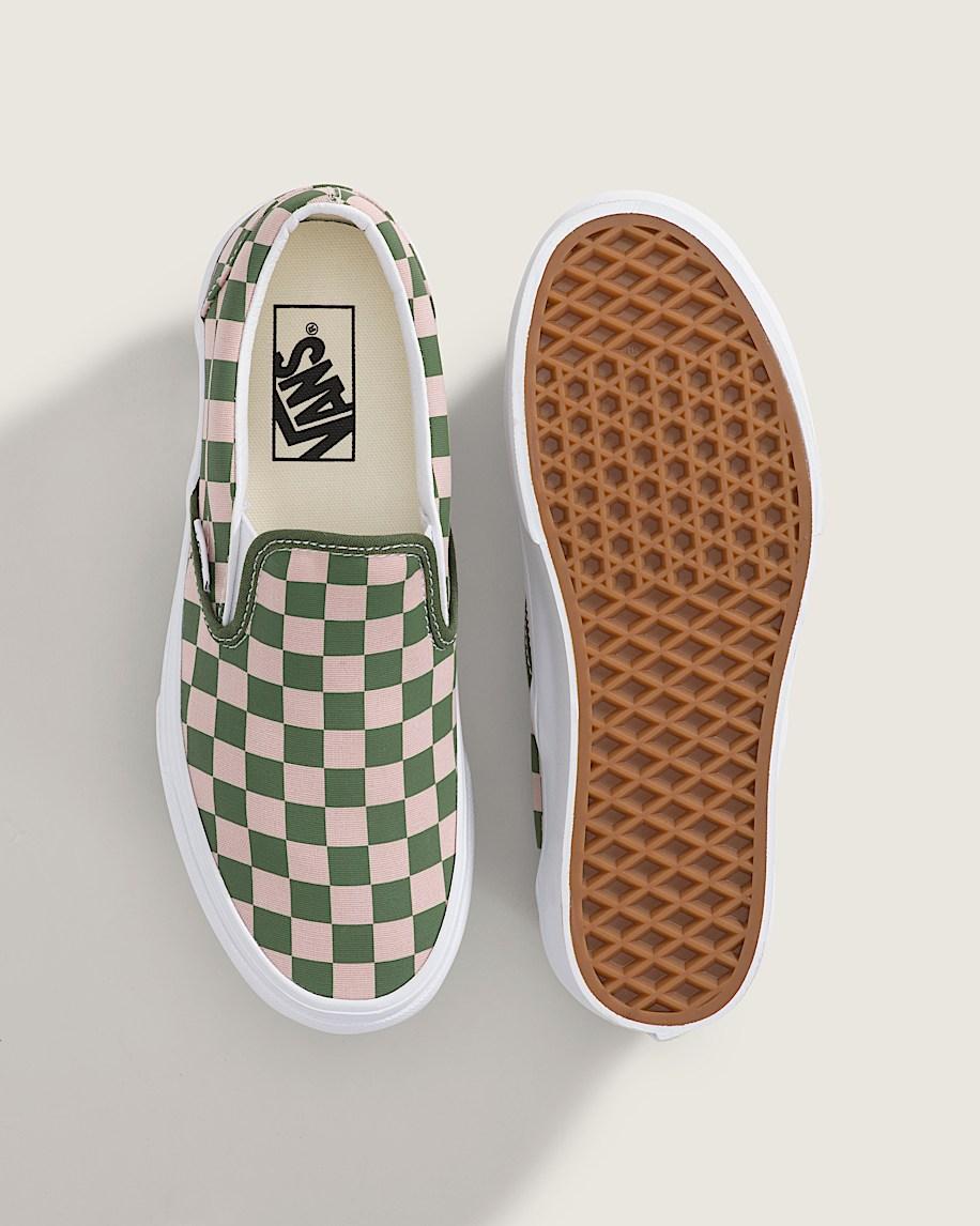 Classic Slip-On Platform Checkerboard Shoe in Checkerboard Sepia Rose Pink / Pine Forest Green| Vans US Product Image