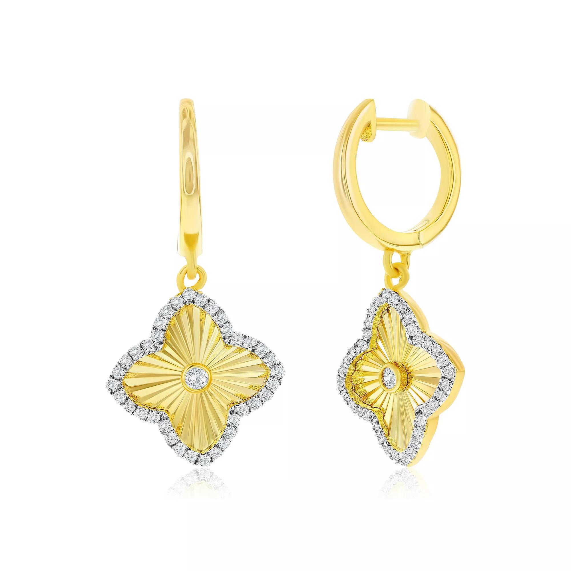 Argento Bella 14k Gold Over Silver Cubic Zirconia Flower Drop Hoop Earrings, Women's, Gold Tone Product Image