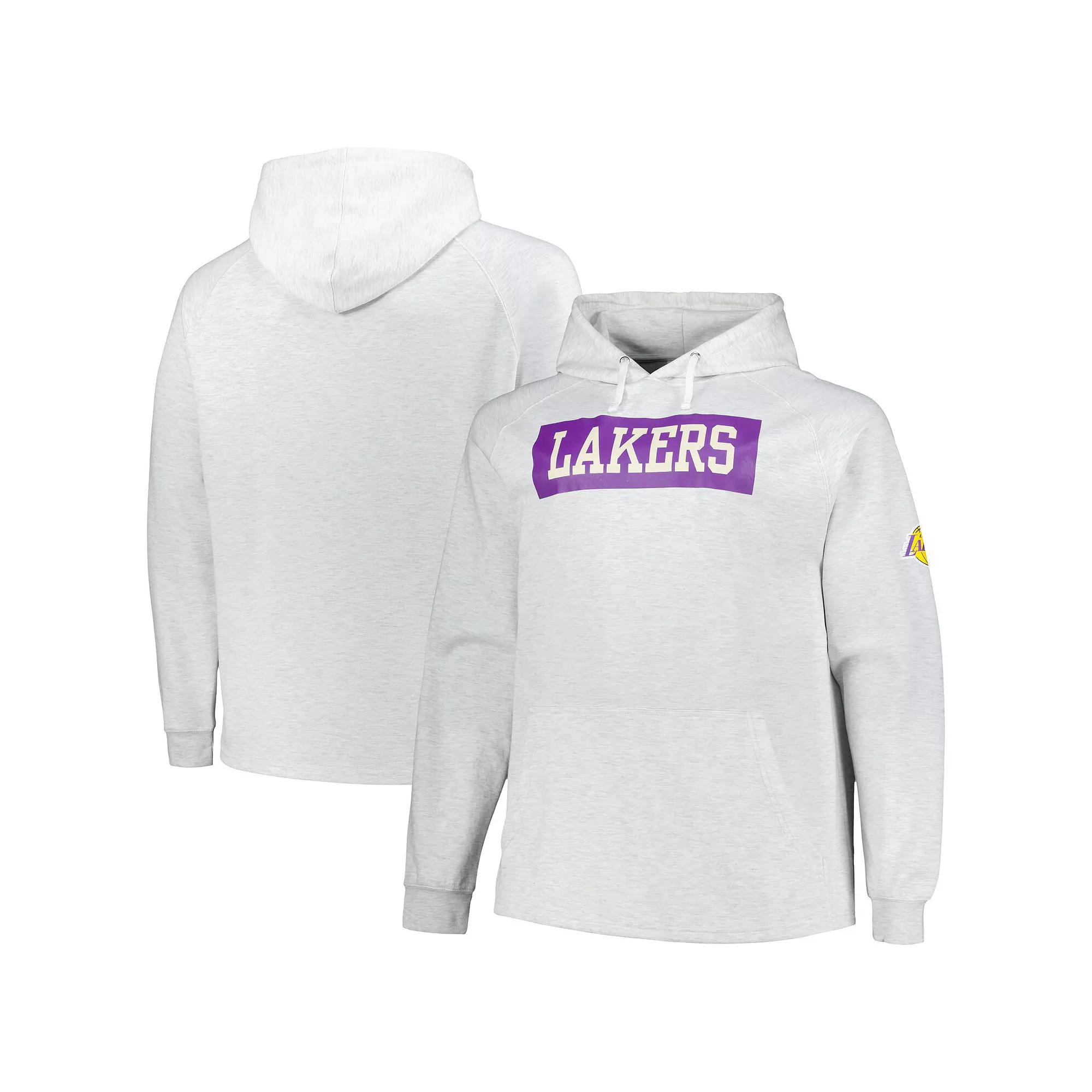 Men's Fanatics Ash Los Angeles Lakers Big & Tall Raglan Tri-Blend Pullover Hoodie,  Product Image