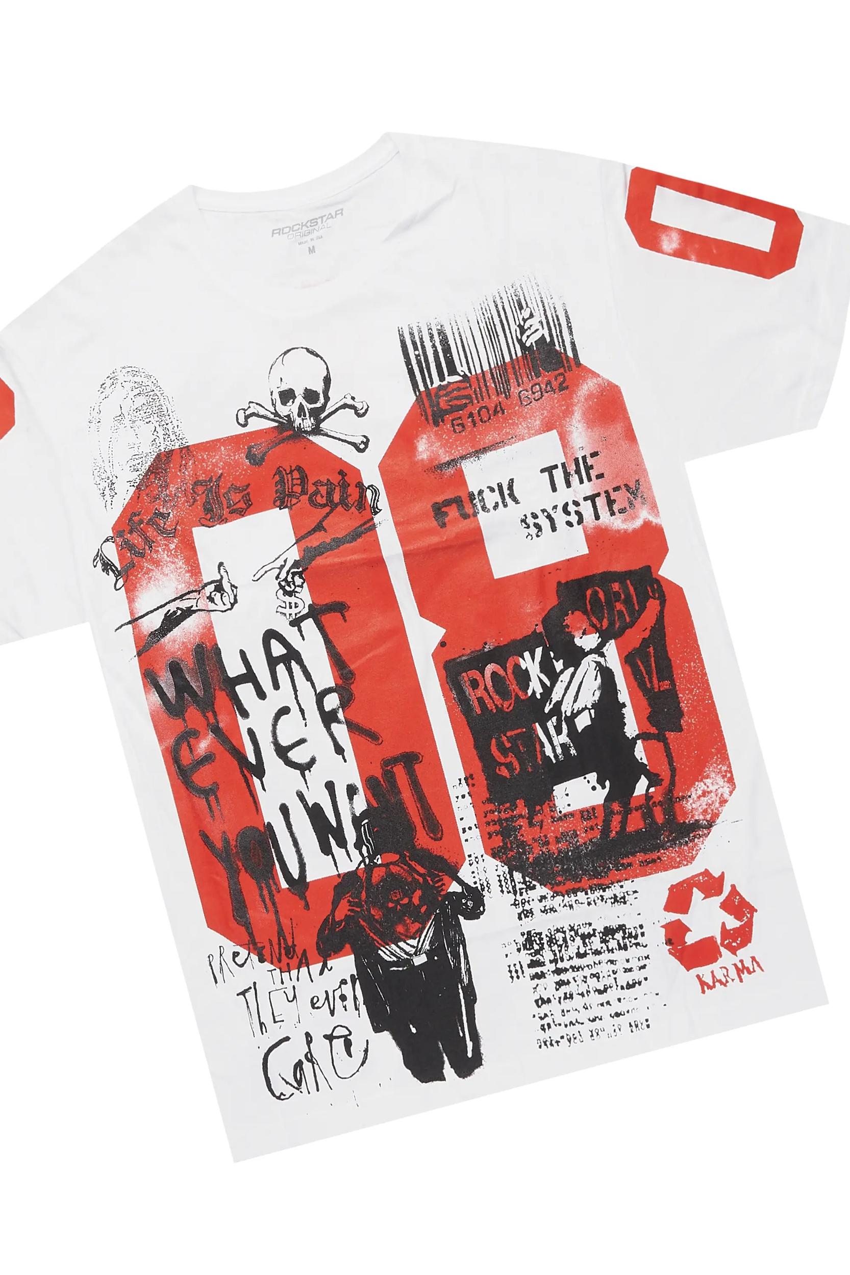 Grill White/Red Oversized Graphic T-Shirt/Dag Stacked Flare Jean Set Male Product Image