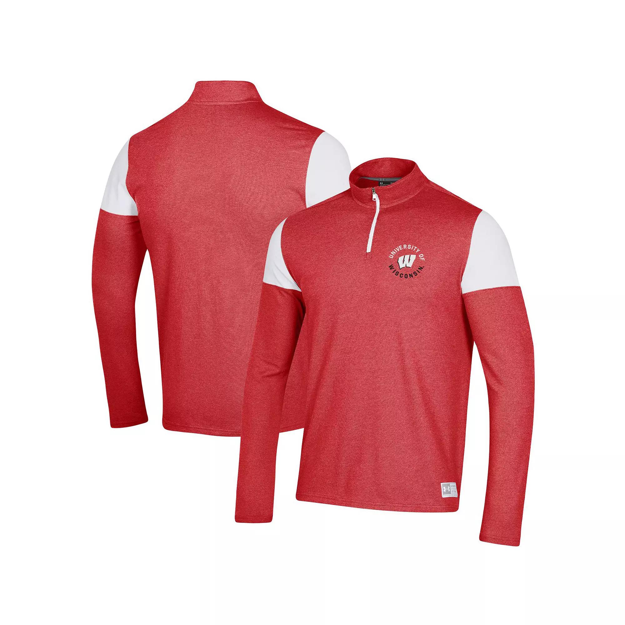 Men's Under Armour Red Wisconsin Badgers Gameday Tri-Blend Quarter-Zip Jacket,  Product Image