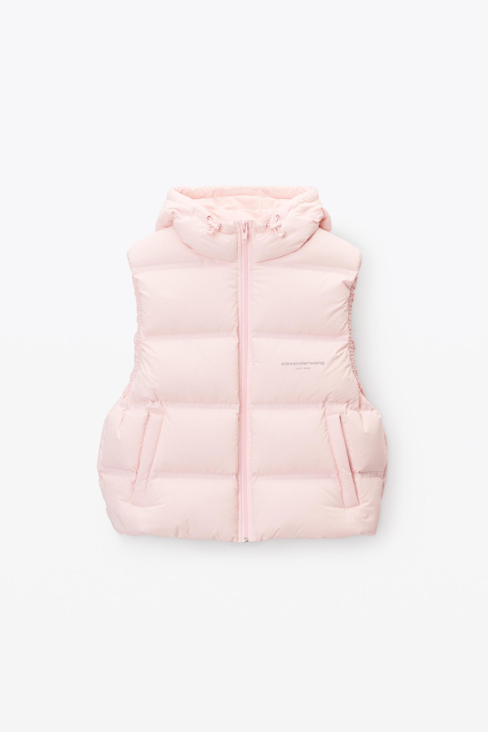 Cropped Hooded Puffer Vest With Reflective Logo Product Image