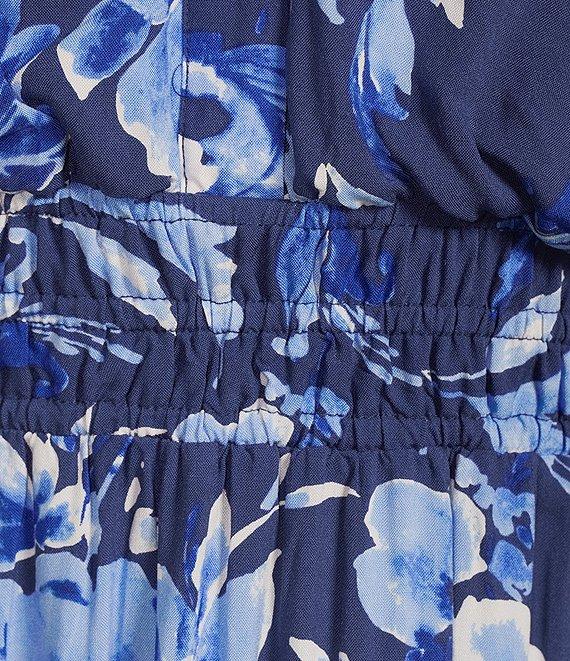 Leslie Fay Split V-Neck Short Sleeve Floral Print Maxi Dress Product Image