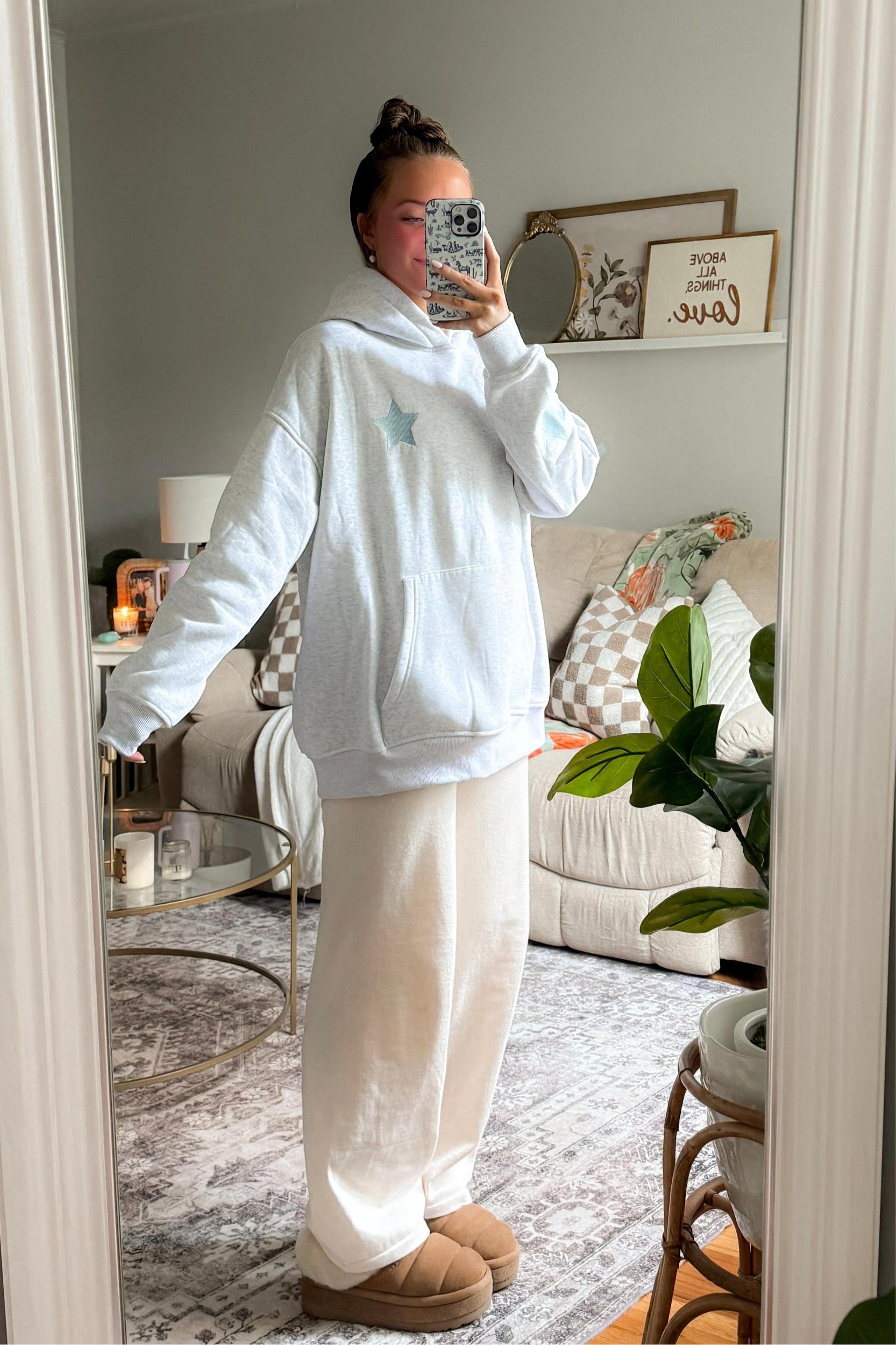 Pearl Grey Embroider Star Hoodie Product Image