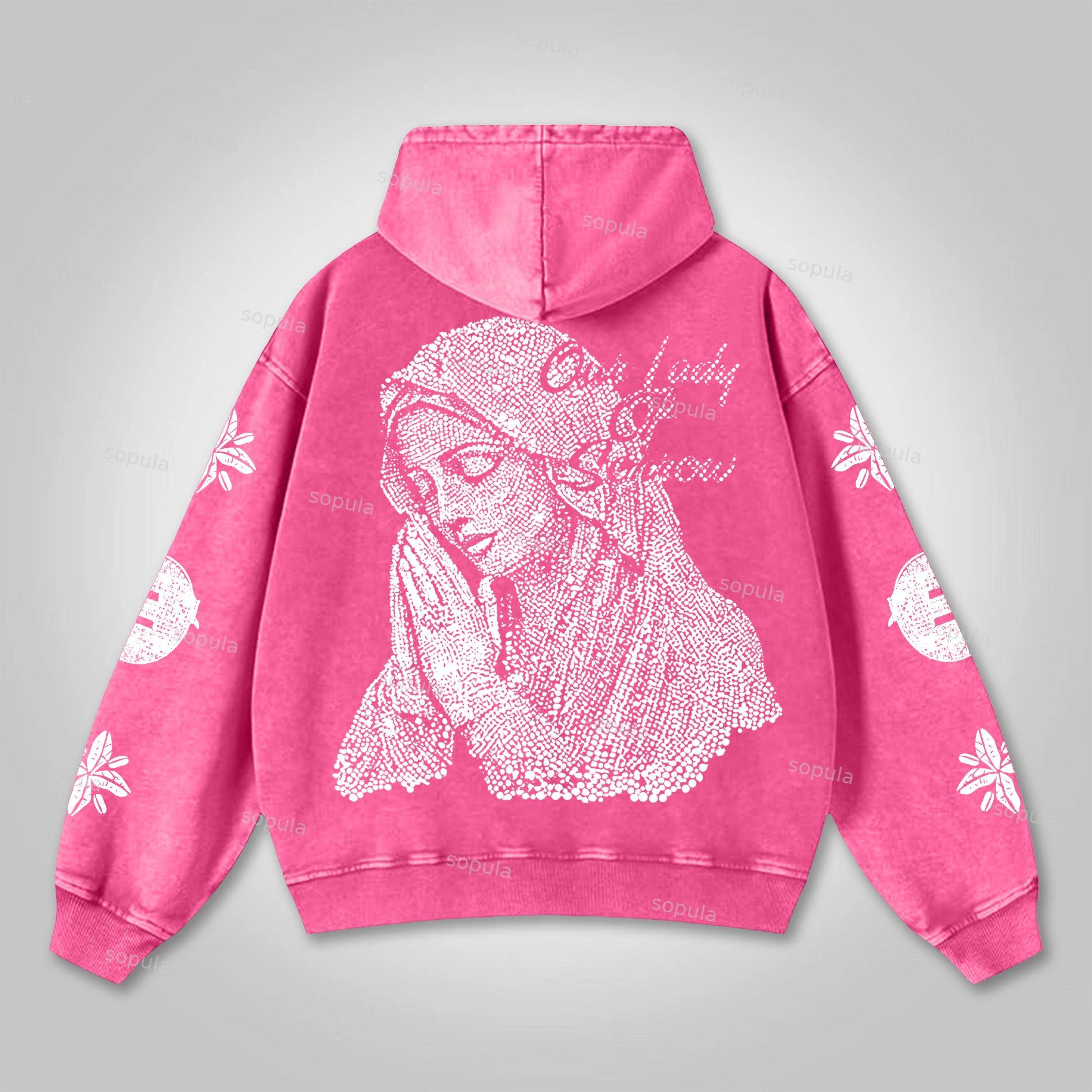 Vintage Prayer Madonna Graphic Acid Washed Oversized Hoodie Product Image
