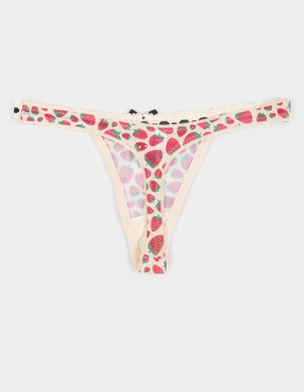 FULL TILT Ribbon Lace Trim Thong - STRAWBERRY Product Image