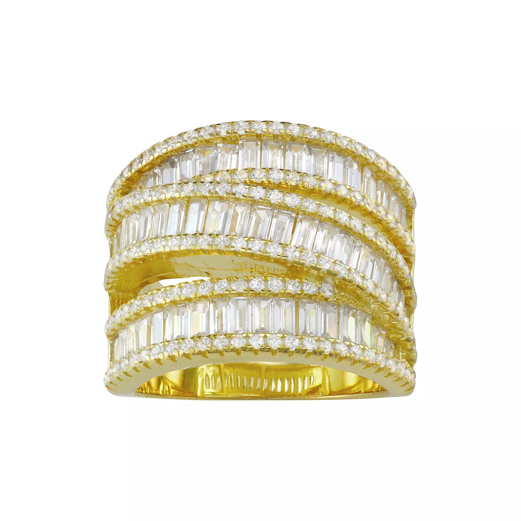 Designs by Gioelli Sterling Silver Cubic Zirconia Triple Row Wrap-Around Ring, Women's, Size: 6, 14k Gold Plated Product Image