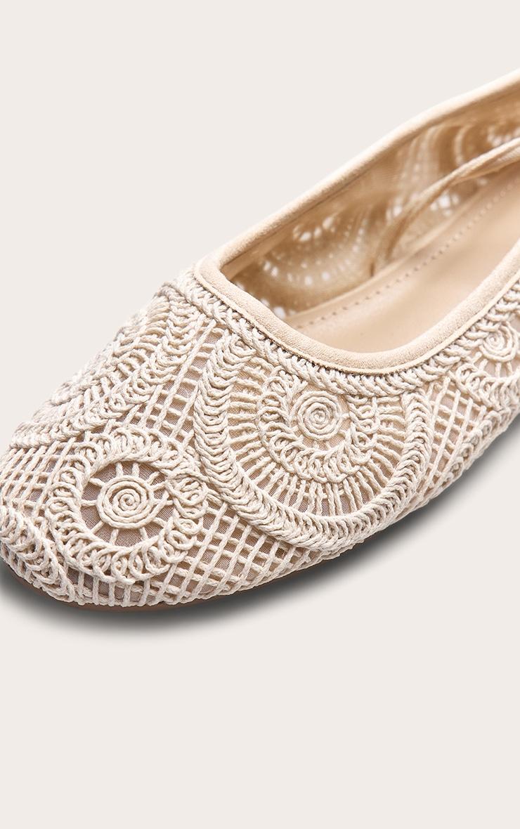 Cream Lace Round Toe Wrap Around Ballet Pump Product Image