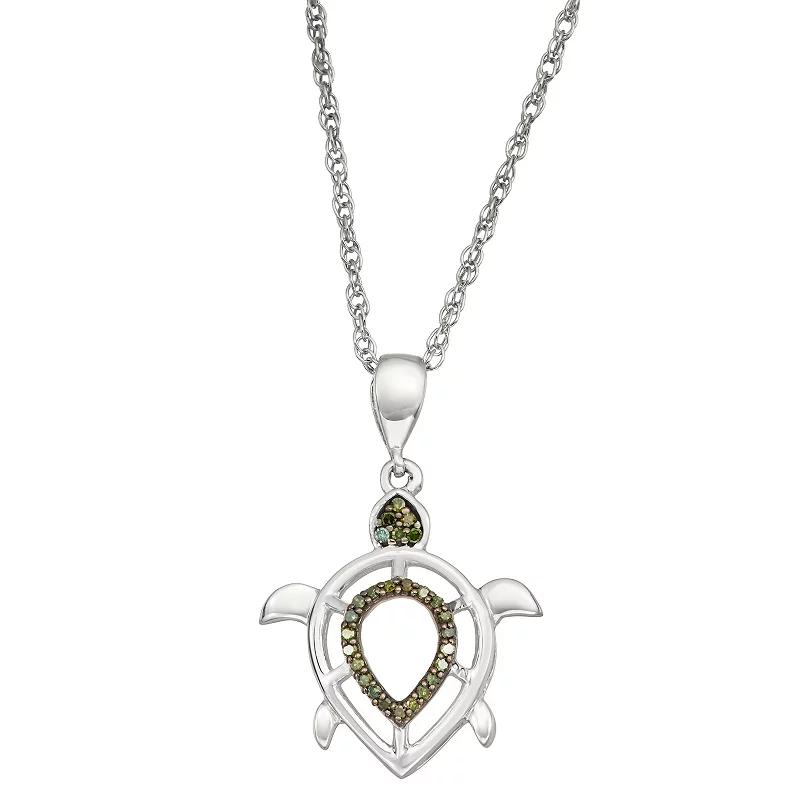 Jewelexcess Sterling Silver 1/10 Carat T.W. Green Diamond Turtle Pendant Necklace, Women's, Size: 18", Silver Tone Product Image