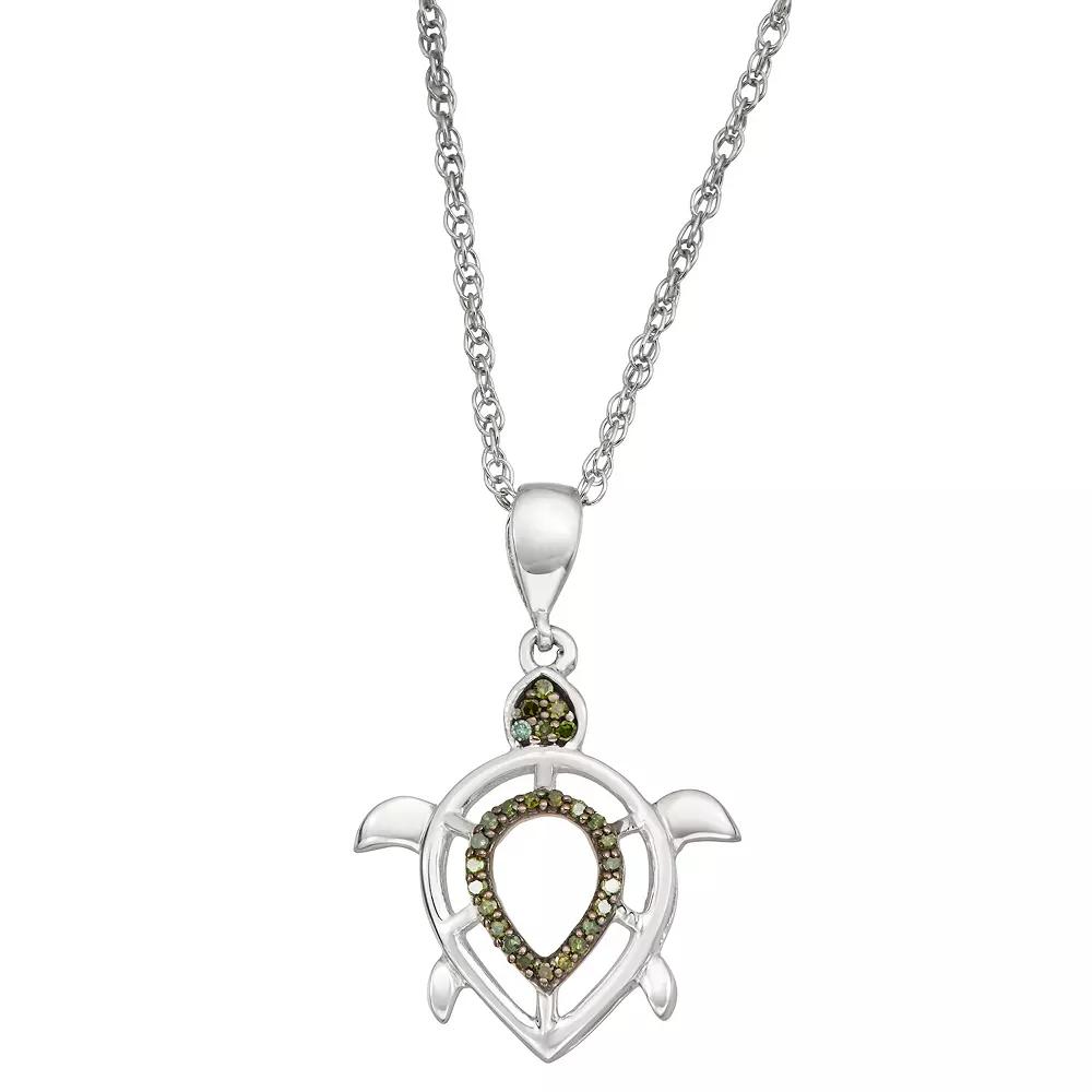 Jewelexcess Sterling Silver 1/10 Carat T.W. Green Diamond Turtle Pendant Necklace, Women's, Size: 18", Silver Tone Product Image
