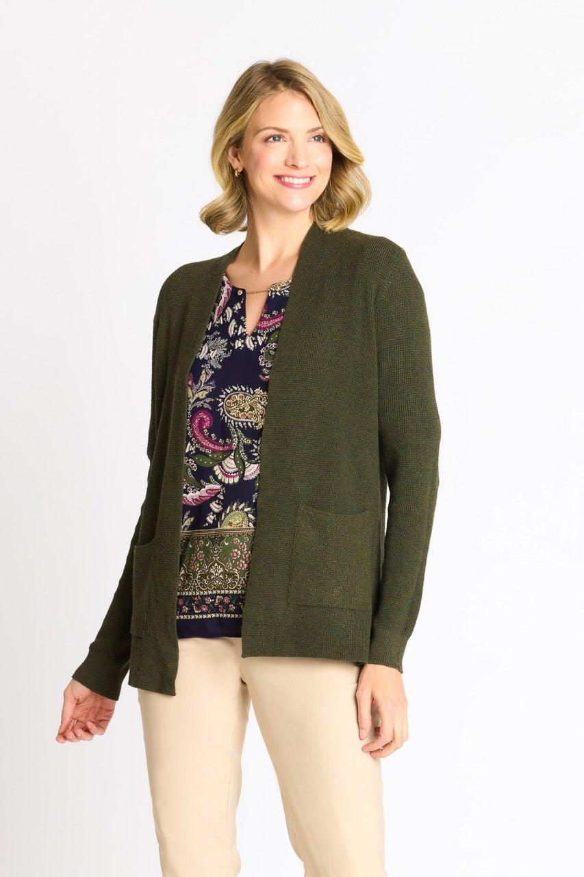 Waffle Stitch Cardigan Sweater with Pocket, Fatigue Heather Product Image