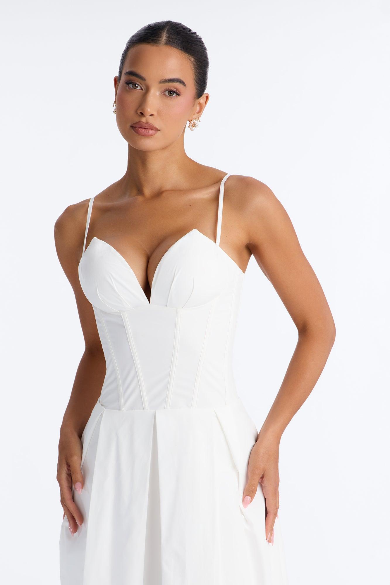 Estella Corset Poplin Midi Dress - White Female Product Image