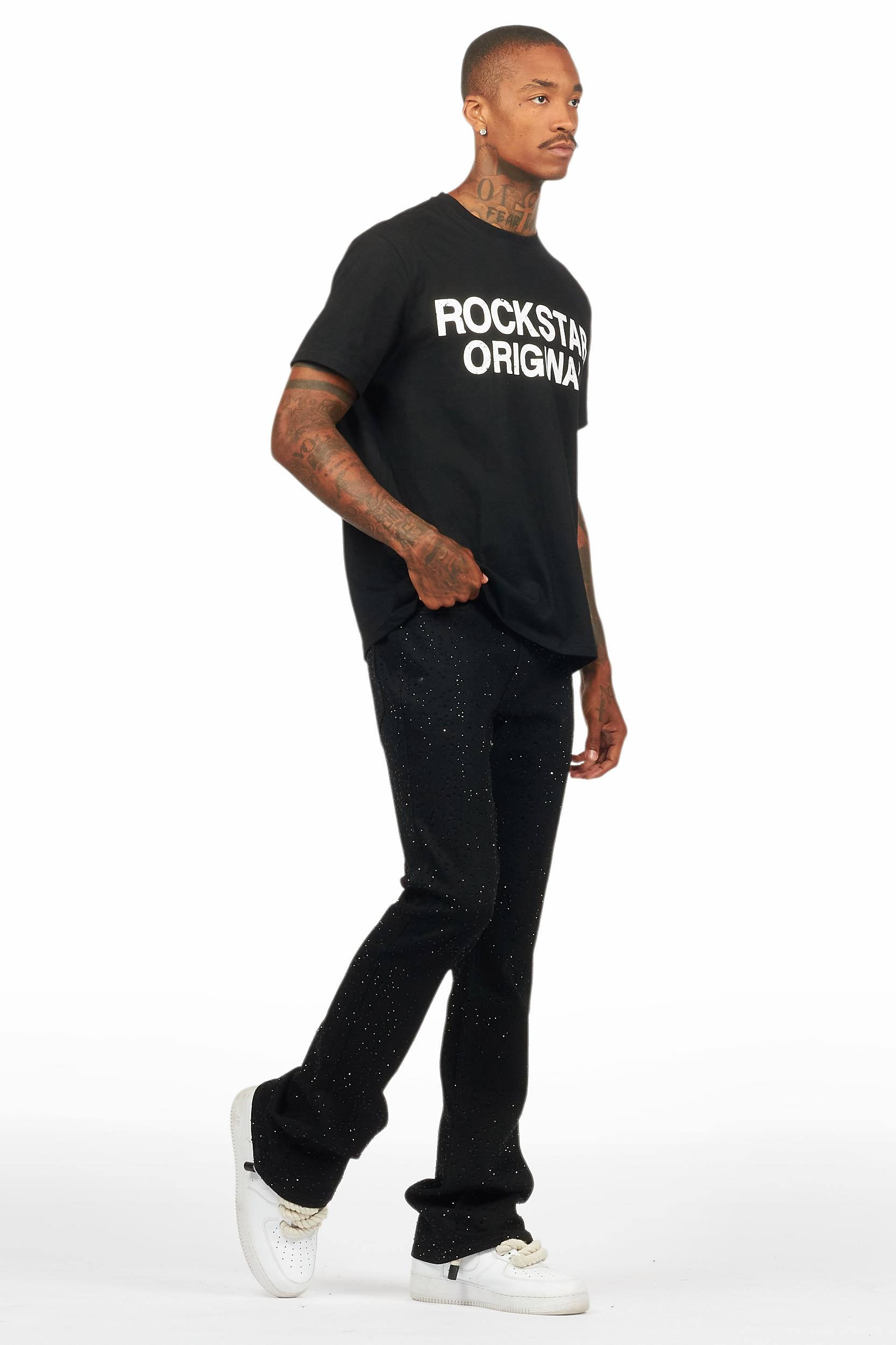 Lucki Black Rhinestone Stacked Flare Jean Male Product Image