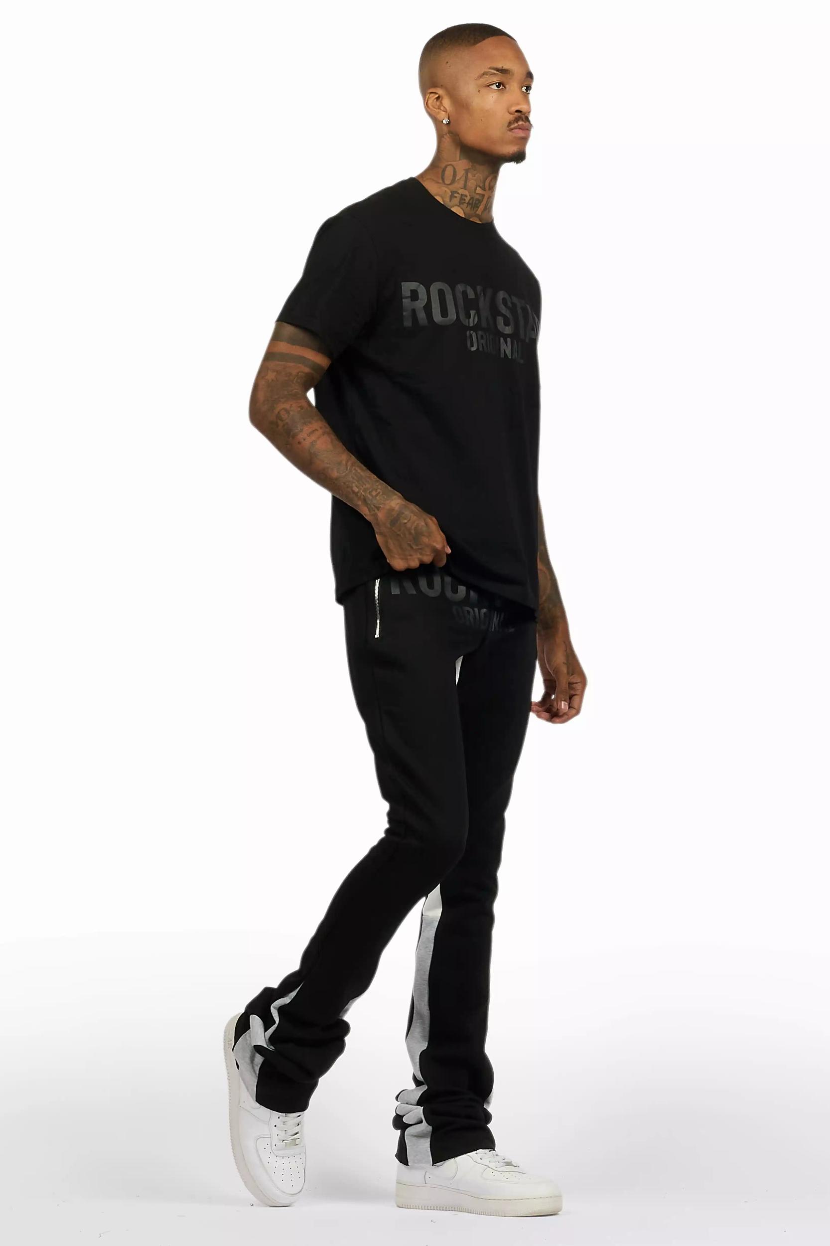 Sana Black T-Shirt/Stacked Track Pant Set Male Product Image