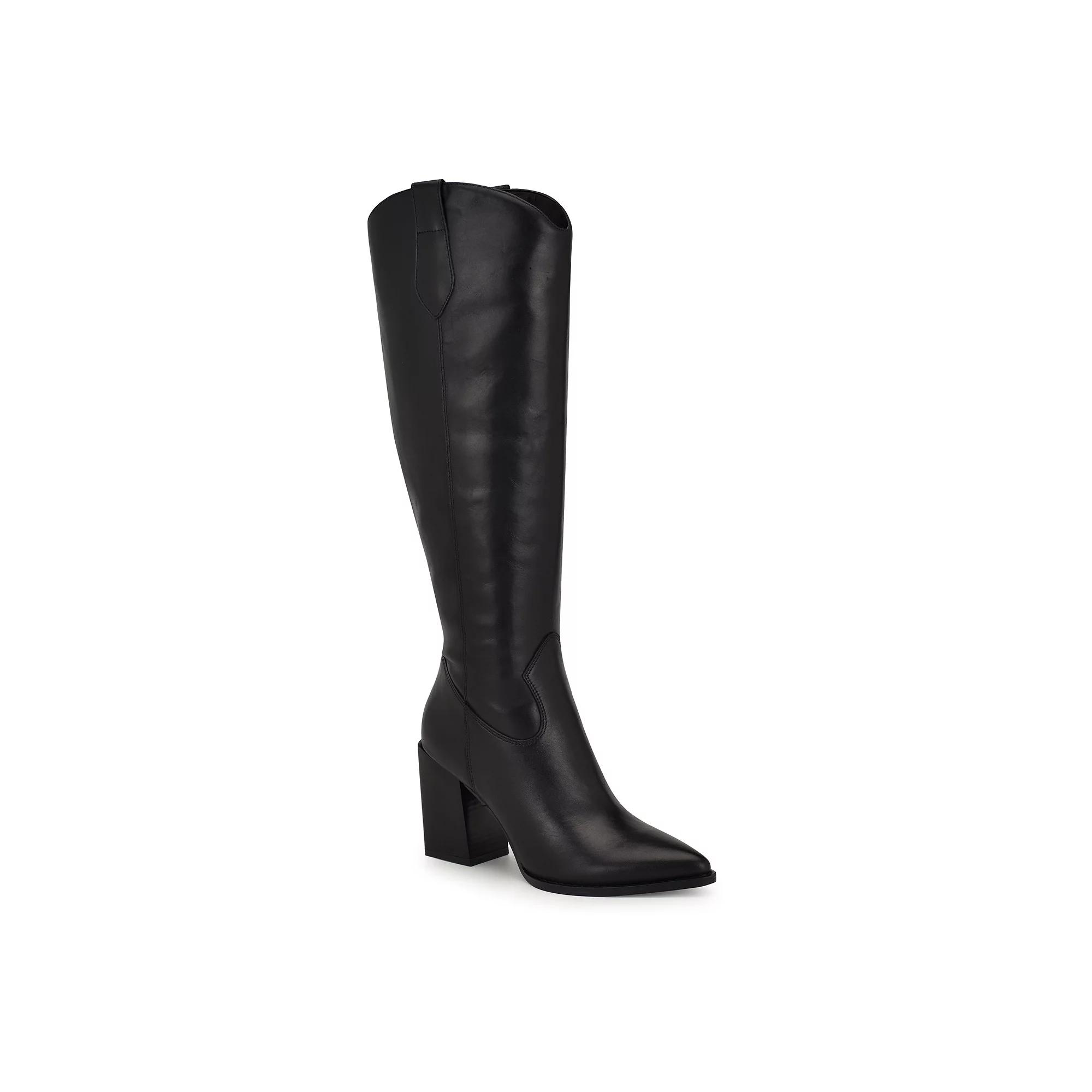 Nine West Bromwel Women's Pointy Toe Block Heel Dress Boots, Size: 11, Black Leather Product Image
