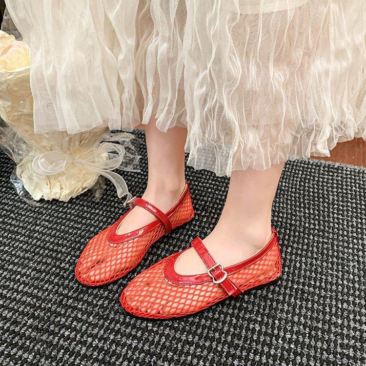 Round Toe Mesh Mary Jane Flats Product Image