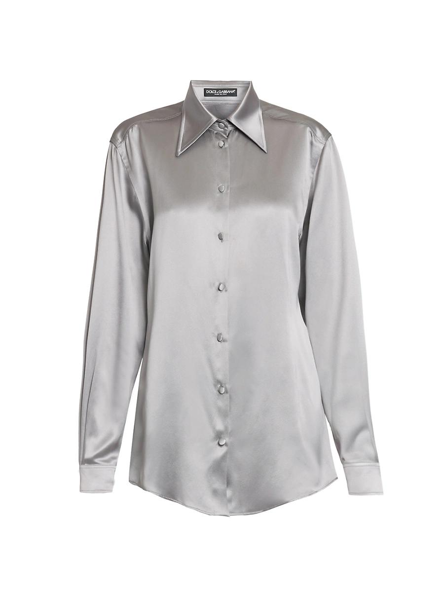 Womens Silk Button-Front Shirt Product Image