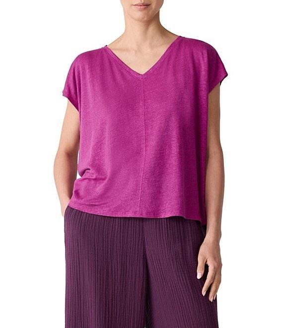Eileen Fisher Organic Linen Jersey V-Neck Cap Sleeve Top Product Image