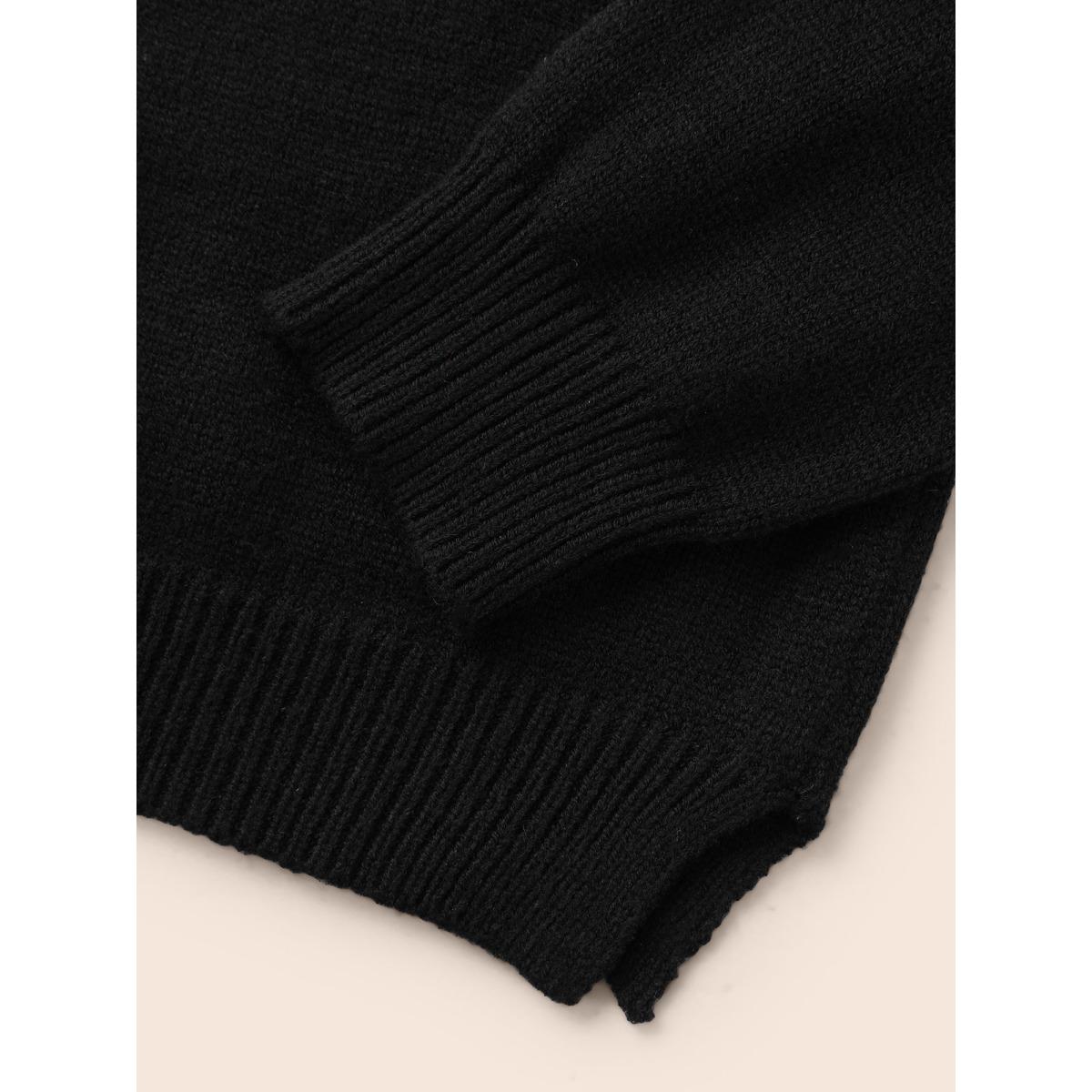 Plus Size Mink Touch Ghost Printed Pullover Black Women Playful Long Sleeve V-neck Casual Pullovers BloomChic 18-20/2X Product Image